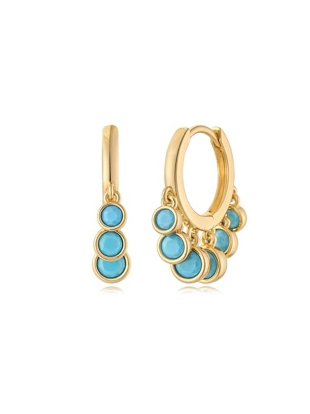 Womens Gold Hoop Earrings Turquoise Brass Lightweight Hinged Fashion Jewelry